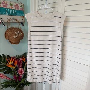 A New Day white sleeveless dress with black stripes, mid-length